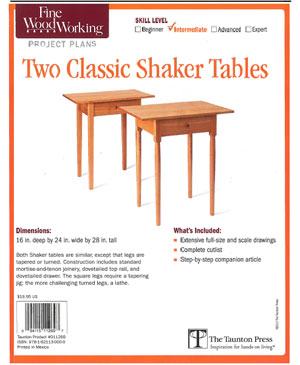 Two Classic Shaker Tables Project Plan