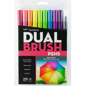 10 Peice Bright Dual Brush Pen Set - 56185