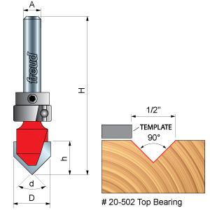V-Groove Router Bit with Top Bearing