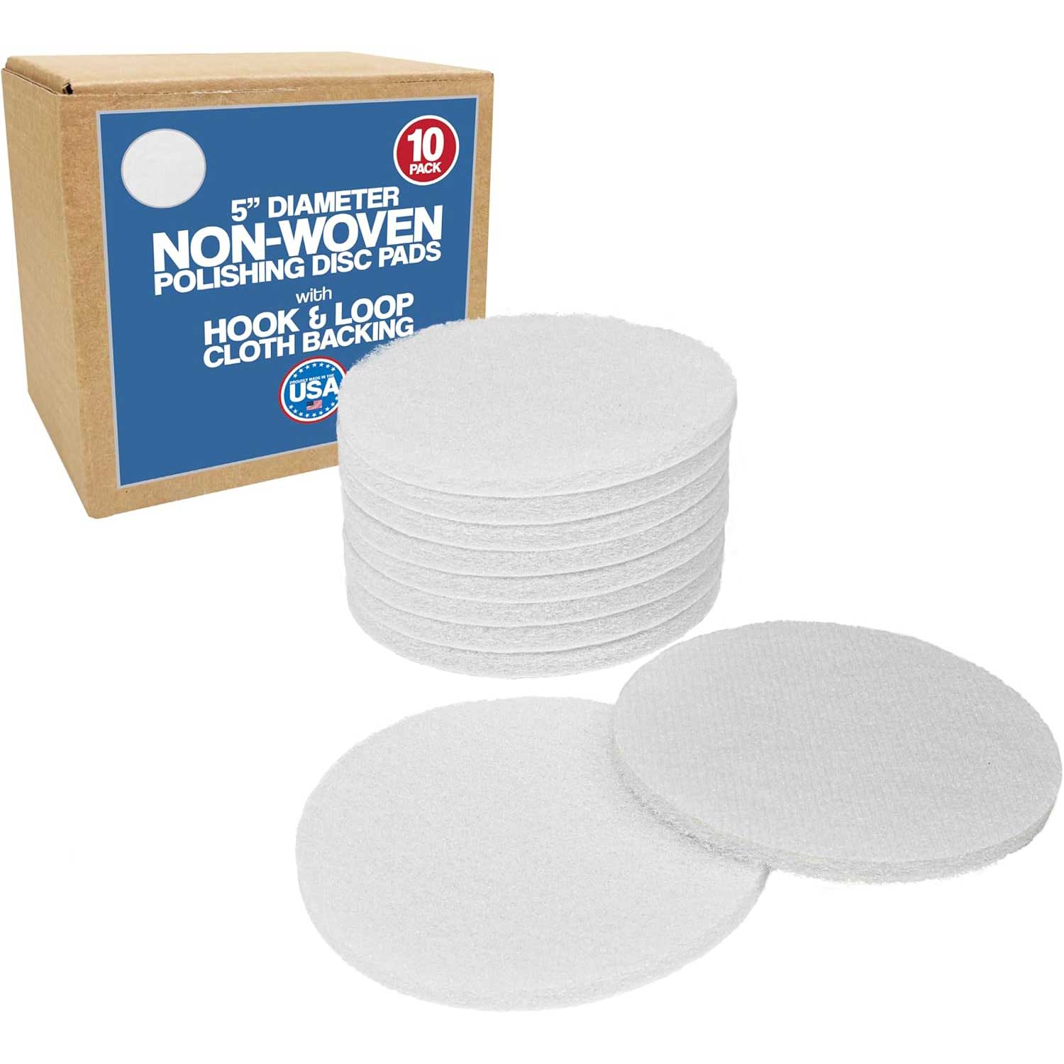 5" White Non-Woven Cloth Backed Discs - 10 Pack